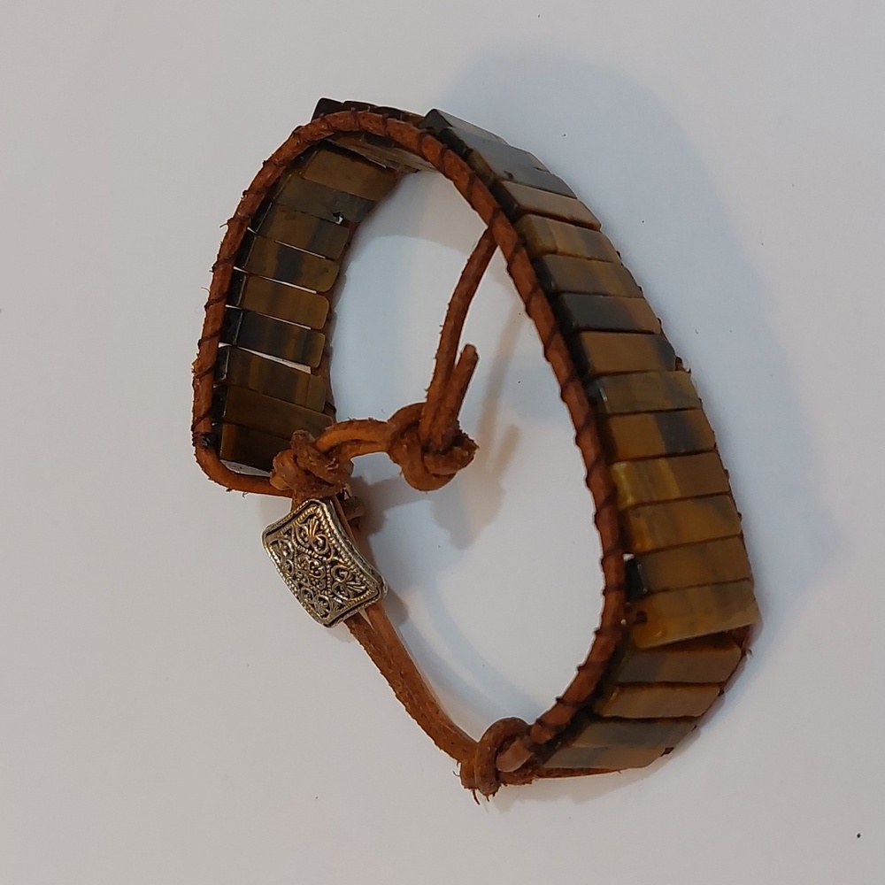 Bohemian Tigers Eye Bar Beads Faux leather Wrap Bracelet - Picture 2 of 5